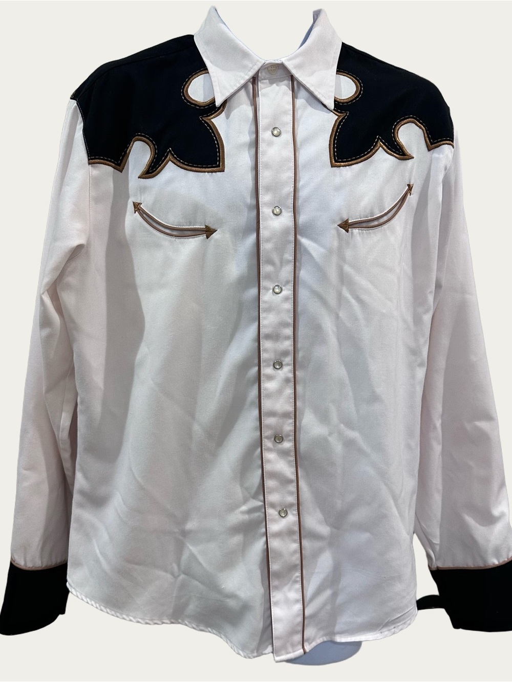 Roper Vintage Western Style White and Black Men's Shirt Pearl Snap Button